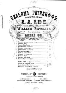 Partition complète, William Ratcliff, Вилльям Ратклифф, Composer, after Vasily Zhukovsky (1783–1852) s translation of the tragedy by Heinrich Heine (1797–1856), with additional material by Viktor Krylov (1838–1906) par Composer, after Vasily Zhukovsky (1783–1852) s translation of the tragedy by Heinrich Heine (1797–1856), with additional material by Viktor Krylov (1838–1906)