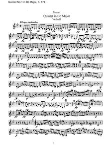 Partition violon II, corde quintette No.1, B♭ major, Mozart, Wolfgang Amadeus
