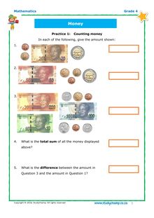 Grade 4 Maths Workbook: Money