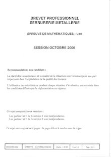 Mathématiques 2006 BP - Serrurerie-métallerie