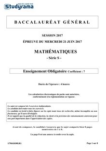 Sujet Bac S 2017 - Mathématiques 