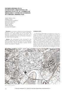 Informe-memoria de la intervención arqueológica de urgencia en el S.G. SS- 1 (Parque de Miraflores y Centro de Congresos de Córdoba). Primera fase.