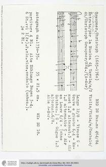 Partition complète et parties, Entrata per la Musica di Tavola en A major, GWV 472