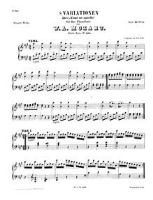 Partition complète, 8 Variations on Come un agnello, A major, Mozart, Wolfgang Amadeus
