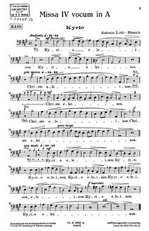 Partition basse , partie, Mass en A major, Missa IV vocum in A, A major