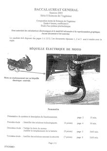 Sujet du bac S 2003: Sciences de l Ingénieur