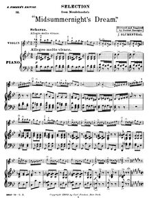 Partition complète, Selection from Mendelssohn s  Midsummernight s Dream 