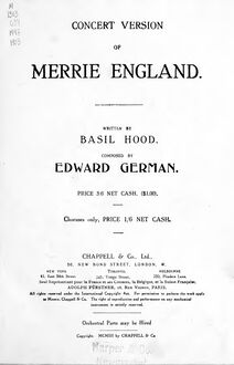 Partition Preliminaries - Act I, Merrie England, Operetta in Two Acts