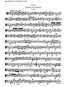 Partition viole de gambe II, corde quintette No.6, E♭ major, Mozart, Wolfgang Amadeus