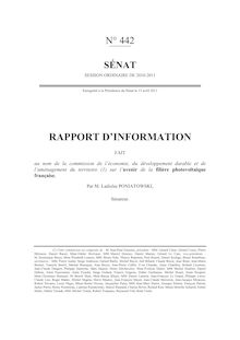 Rapport d information fait au nom de la commission de l économie, du développement durable et de l aménagement du territoire sur l avenir de la filière photovoltaïque française