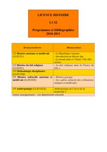 Programmes Histoire S2 - LICENCE HISTOIRE L1 S2 Programmes et ...