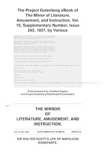 The Mirror of Literature, Amusement, and Instruction - Volume 10, No. 263, Supplementary Number (1827)