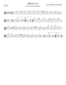 Partition ténor viole de gambe 1, alto clef, Les Scaramouches, Telemann, Georg Philipp