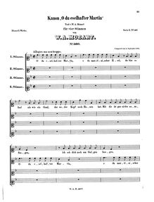 Partition complète (2 versions), Canon pour 4 voix, O du eselhafter Martin