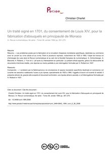 Un traité signé en 1701, du consentement de Louis XIV, pour la fabrication d abouquels en principauté de Monaco - article ; n°36 ; vol.6, pg 261-270