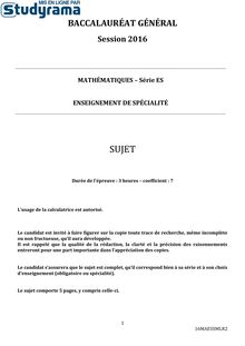 Sujet BACES Mathématiques specialité 2016.