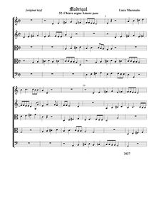 Partition 3, Chiaro segno Amore poseComplete score - transposed (Tr Tr T T B), madrigaux pour 5 voix