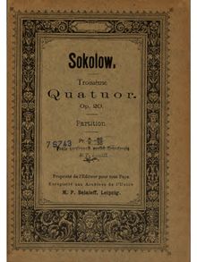 Partition complète, corde quatuor No.3, Op.20, D minor, Sokolov, Nikolay