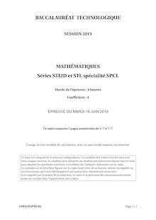 Sujet du Bac Techno Mathématiques 2019 - Série STI2D STL SPCL