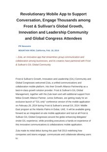 Revolutionary Mobile App to Support Conversation, Engage Thousands among Frost & Sullivan s Global Growth, Innovation and Leadership Community and Global Congress Attendees