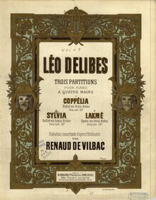 Partition couverture couleur, Sylvia, The Nymph of Diana, Delibes, Léo