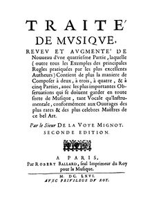 Partition Complete Book, Traité de Musique, La Voyer-Mignot, de