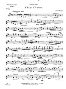 Partition de violon, Chant d amour, D Major, Volpe, Arnold