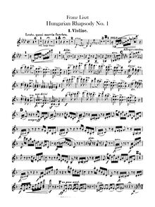 Partition violons I, II, Hungarian Rhapsody No.14, Lento, quasi marcia funebre