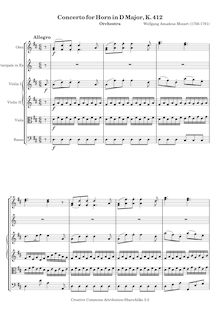 Partition , Allegro, cor Concerto, Horn Concerto No.1, D major, Mozart, Wolfgang Amadeus par Wolfgang Amadeus Mozart