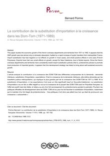 La contribution de la substitution d importation à la croissance dans les Dom-Tom (1971-1989) - article ; n°4 ; vol.11, pg 167-192