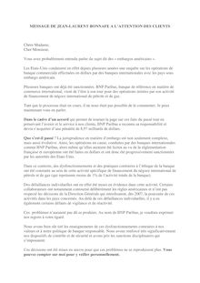 BNP Paribas - Lettre du directeur général à l'attention de ses clients