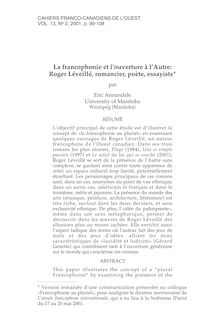 La francophonie et l ouverture à l Autre: Roger Léveillé ...