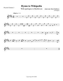 Partition Piccolo clarinette 3, Hymn to Wikipedia, D major, Matthews, John-Luke Mark