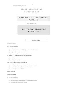 Réflexions sur l'avenir institutionnel de Mayotte : rapport au secrétaire d'Etat à l'outre-mer