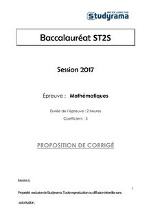 Corrigé Bac ST2S 2017 - Mathématiques
