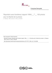 Reporters sans frontières (rapport 1994);  100 photos pour la liberté de la presse  ; n°66 ; vol.12, pg 249-250