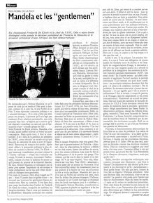 "Prix Nobel de la Paix : Mandela et les gentlemen", article publié dans "le Nouvel Observateur" du 21 octobre 1993