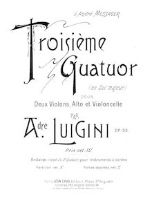 Partition violoncelle, corde quatuor No.3, Op.53, G Major, Luigini, Alexandre