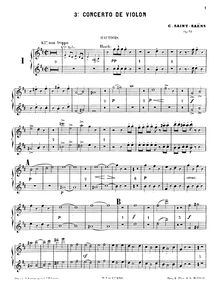 Partition hautbois 1/2, violon Concerto No.3, B minor, Saint-Saëns, Camille