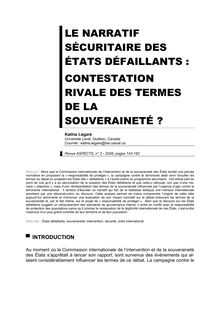 LE NARRATIF SÉCURITAIRE DES ÉTATS DÉFAILLANTS : CONTESTATION ...