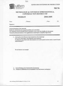 Métrologie et contrôles non destructifs 2004 Ingénierie et Management de Process Université de Technologie de Belfort Montbéliard