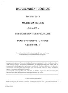 Sujet du bac ES 2011: Mathématique Spécialité