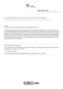 Le cardinal Rampolla dans les archives françaises - article ; n°2 ; vol.110, pg 525-531