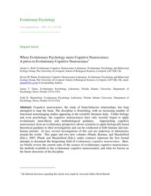Where evolutionary psychology meets cognitive neuroscience: A précis to evolutionary cognitive neuroscience