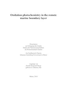 Oxidation photochemistry in the remote marine boundary layer [Elektronische Ressource] / vorgelegt von Zeinab Hosaynali Beygi