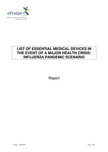 List of essential medical devices in the event of a major health crisis: influenza pandemic scenario 11/12/2009