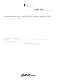 Le renouvellement des études sur les campagnes électorales - article ; n°5 ; vol.2, pg 7-10