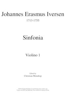 Partition violons I, Sinfonia, D major, Iversen, Johannes Erasmus