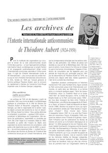 Une source inédite de l’histoire de l’anticommunisme : les archives de l’Entente internationale anticommuniste (EIA) de Théodore Aubert (1924-1950) - article ; n°1 ; vol.73, pg 25-31