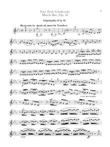 Partition clarinette 1, 2 (B♭), Slavonic March, Славянский марш ; Marche Slave ; March Slav